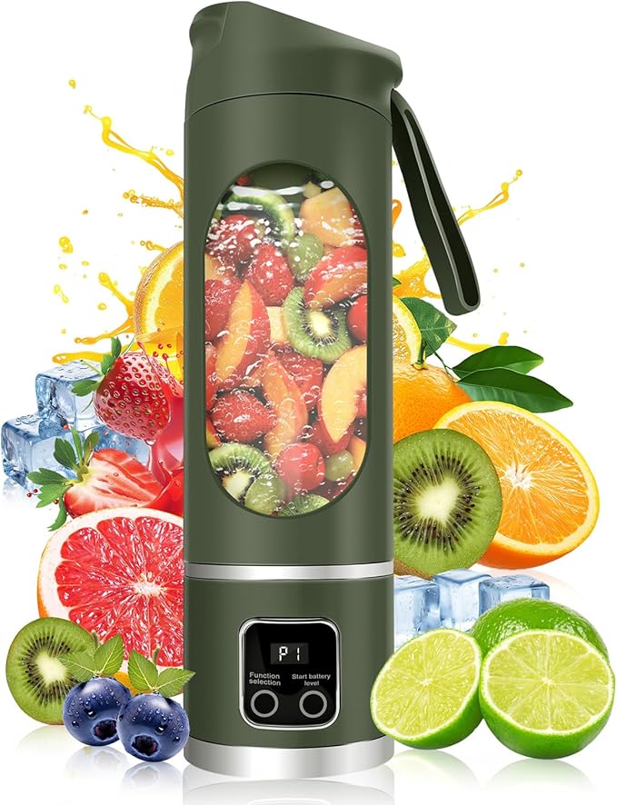 Portable Personal Electric Blender，500ML Portable Shakes and Smoothies Blender，Small Blenders、Mixing、Compact、Convenient and Versatile(Green)