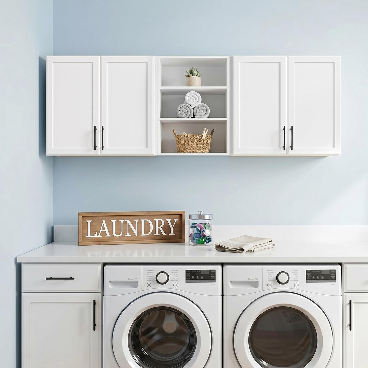 NEWOWNDS 62.8" W Laundry Wall Mounted Cabinets with Adjustable Shelf