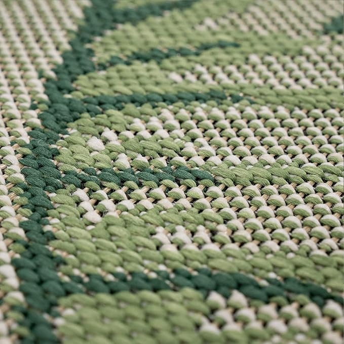 in- & Outdoor Rug Tropical Palm Leaf Design for Patio in Green Beige, Size: 6'7" x 9'6"