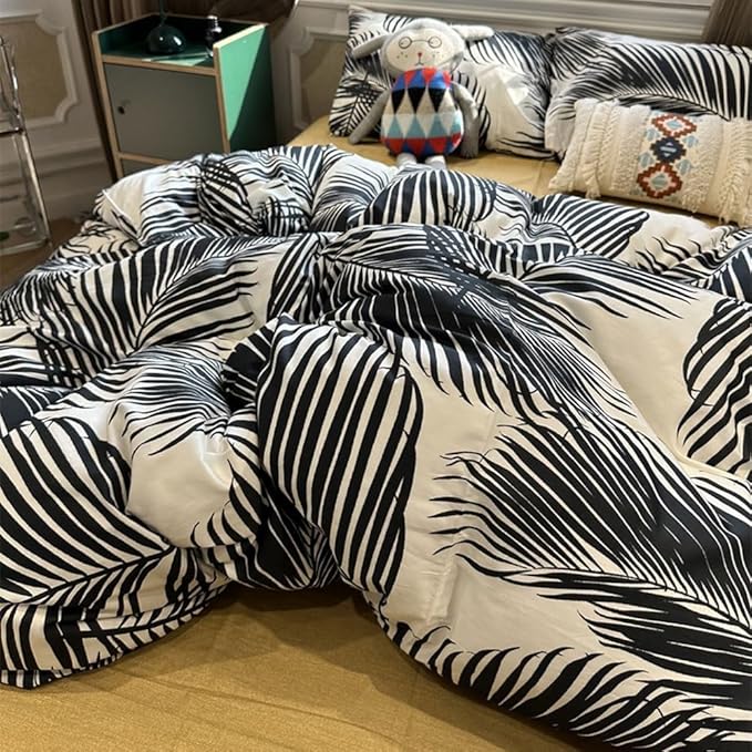 Black Palm Leaf Comforter Set Full Size Ultra Soft Down Alternative 3-Piece Palm Leaf Twin Size Bedding Set Soft and Breathable Comfortable