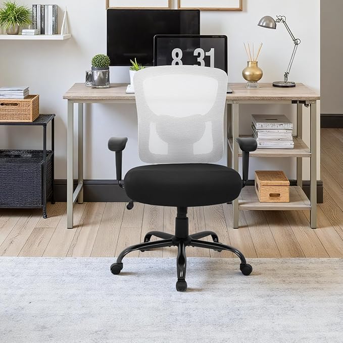 PayLessHere Ergonomic Desk Chair Office Chair Computer Chair 500lbs with Lumbar Support Wide Seat Adjust Arms Rolling Swivel High Back Task Executive Big and Tall Office Chair for Home Office，White