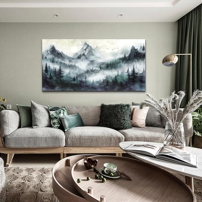 Lapremoly Foggy Forest Wall Picture Artwork Wall Art For Living Room Modern Wall Decorations For Bedroom Trees Landscape Wall Painting Office Wall Decor Canvas Prints Home Decor Ready to hang 48x24
