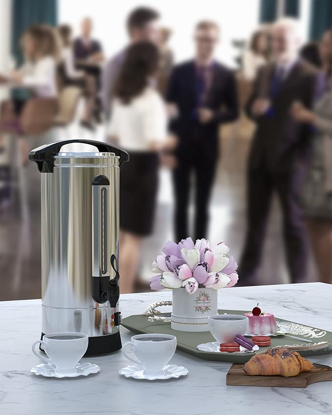 Commercial Coffee Urn 10L 60-Cups, Double Layer Percolate Coffee Maker Dispenser Hot Water Urn Fast Brew, for Water, Tea, Beverage at Catering