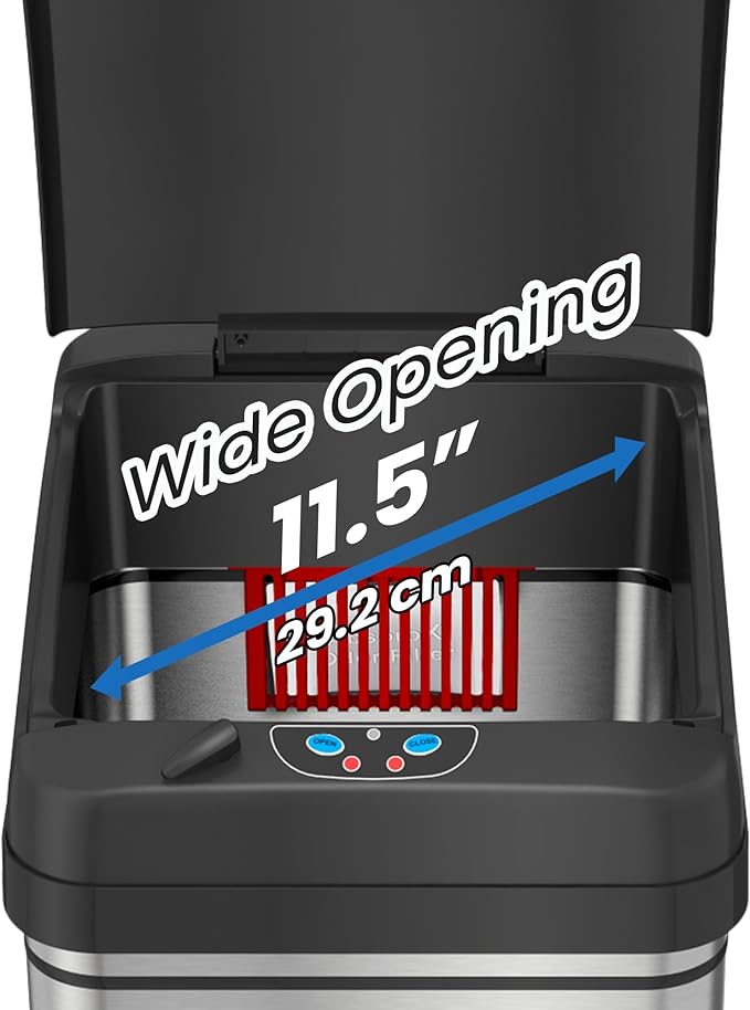 iTouchless 13 Gallon Kitchen Trash Can with Lid & Odor Filter – Motion Sensor Stainless Steel Garbage Bin for Home, Office, or Garage – Slim, Large Capacity Design