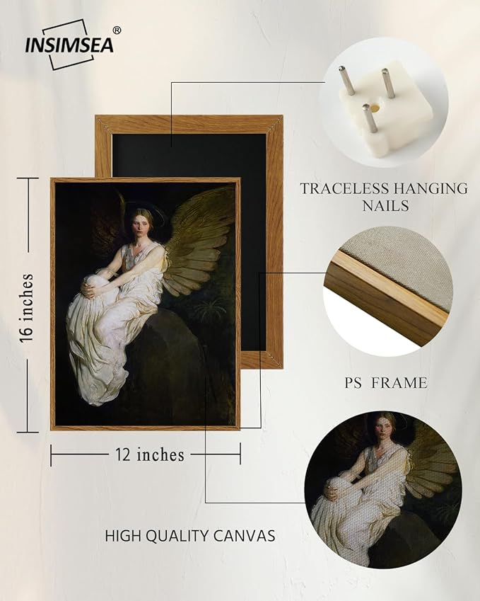 InSimSea Framed Wall Art for Living Room Home DecorStevenson Angel Vintage America Country Memorial Classical Oil Painting Prints Decorative for Living Room Bedroom Office Wall Decor 12x16in