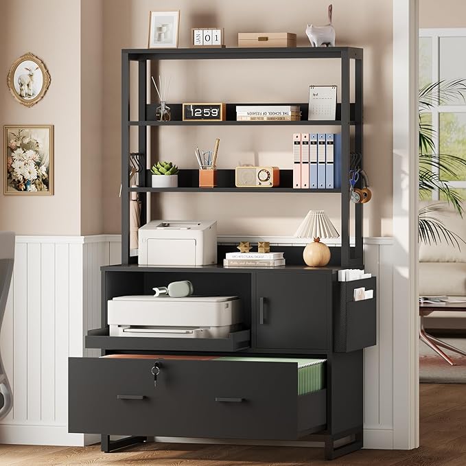 SEDETA File Cabinet with Lock, Filing Cabinet Fits Legal/Letter/A4 Size, File Cabinets for Home Office with Adjustable Storage Shelf and Hook, Black