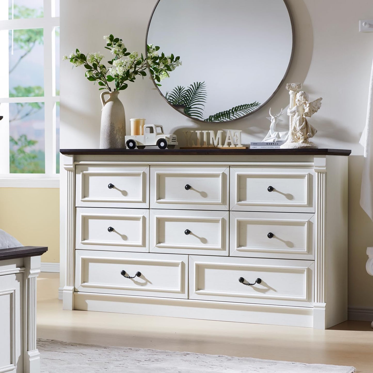 Aitjunz Farmhouse 8 Drawers Dresser for Bedroom, 61" Wide Large Dressers & Chests of Drawers w/Roman Column, Storage Dressers Organizer for Bedroom, Hallway, Living Room, White