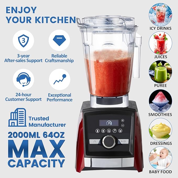 Compatible with vitamix Ascent 64oz Container, Replace Venturist V1200 A3500 A3300 A2500 A2300 X2 X3 X4 X5 VM0185 VM0185A VM0185B Self Detect Containers, 64oz. Low-Profile Container Jar Cup