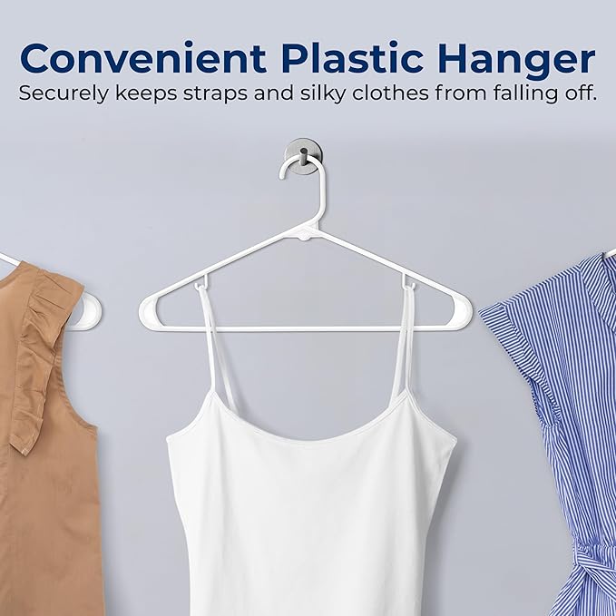SereneLife 50-Pack White Plastic Hangers – Durable Tubular Slim Design for Shirts, Pants, Coats & Dresses, Space-Saving Closet Organization Hanger Set for Home & Laundry Storage Needs