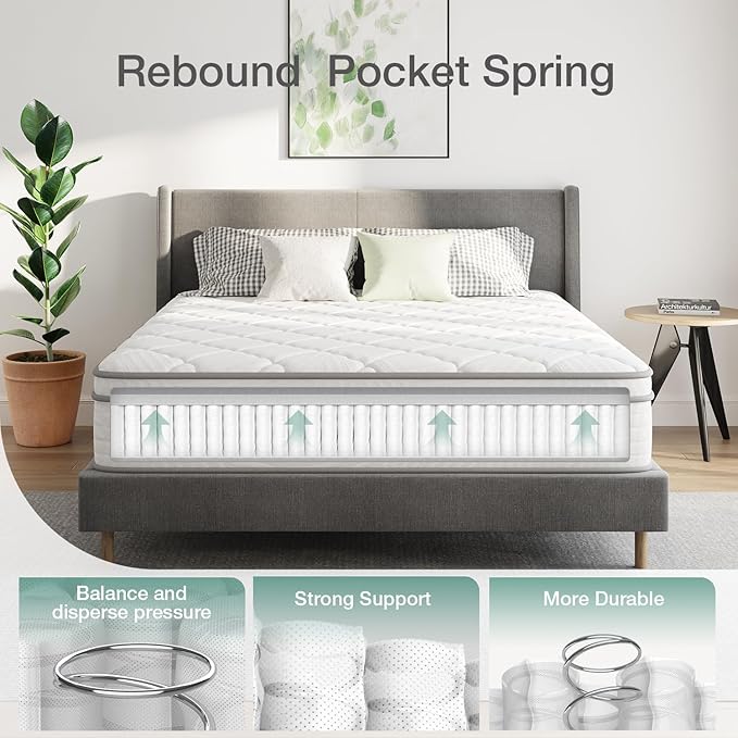 Novilla 14 Inch King Size Mattress, King Hybrid Mattress in a Box for Back Pain Relief & Support, Spring Mattresses with Motion Isolation & Comfy Pillow Top, Certipur-Us Certified