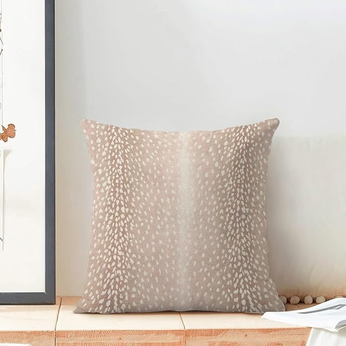 Antelope Pillow Covers 16 x 16 Inch Pack of 2, Animal Skin Print Decorative Throw Pillow Cases Outdoor Linen Farmhouse Neutral Fawn Cushion Cover for Bedroom Home Sofa Decor
