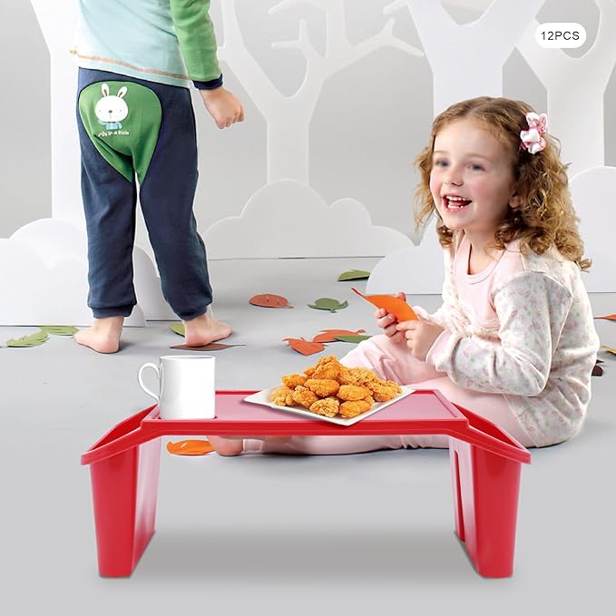 Set of 12 Kids Lap Desk Tray, Portable Activity Table, Plastic, Stackable for Drawing, Writing, Eating, Classroom, 19.69" L x 9.84" W x 7.09" H, Red