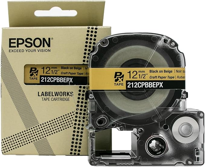 Epson LABELWORKS 212CPBBEPX Genuine Craft Paper Tape Cartridge - Black on Beige Craft Paper Label Maker Tape - 1/2" (12MM) Wide, 16.5'