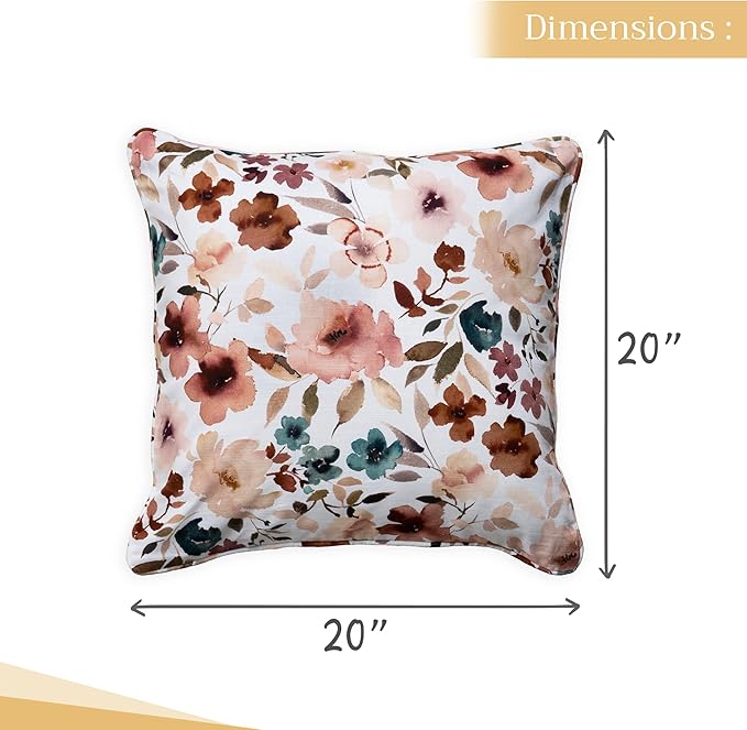 Maison d' Hermine Decorative Pillow Covers 20x20 Inch Square 100% Cotton Throw Pillow Covers with Invisible Zipper Cushion Case for Living Room Couch, Chair, Sofas, Bedroom, Home (Blossom - Florie)