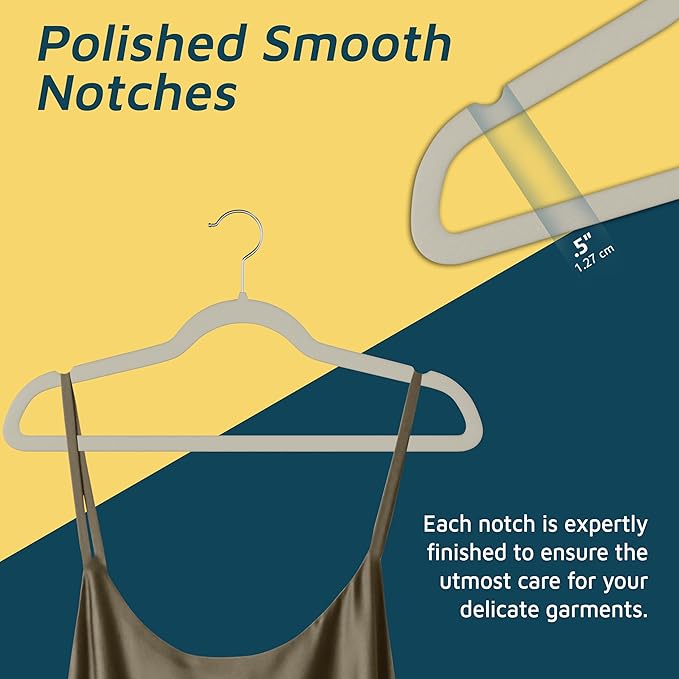 Velvet Non-Slip Hangers - 20 Pieces Non-slip Coat Hanger Set with 360° Swivel Hook, Space-Saving, Sleek Design, Keep Closet Organized, Smooth Velvet Finish, Lightweight Construction - Ivory