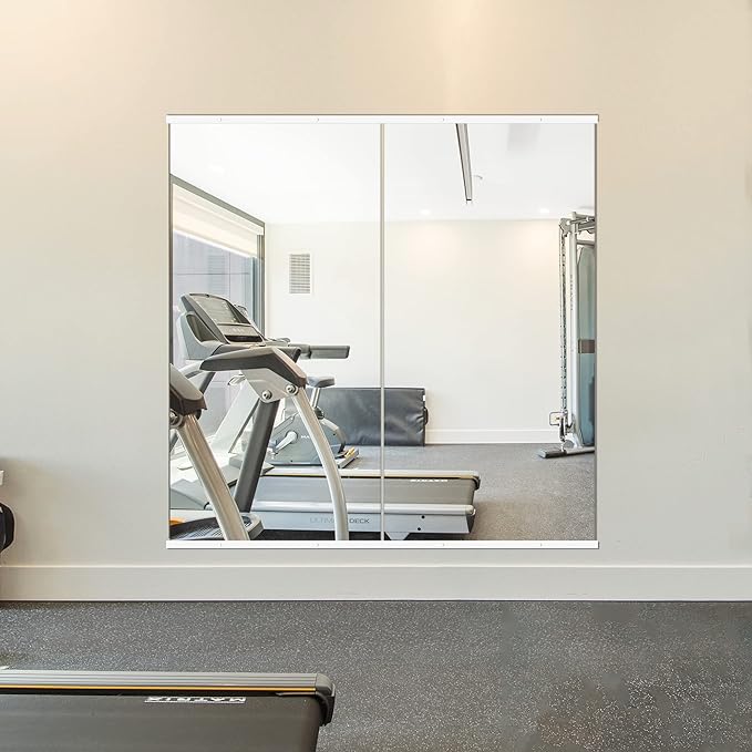 Home Gym Mirror - Large Full Body Mirror for Yoga & Fitness - 48''x24'' - 2PCS - Frameless Glass - Wall Mounted - Suitable for Home Gym, Garage, Bedroom & Bathroom (White)