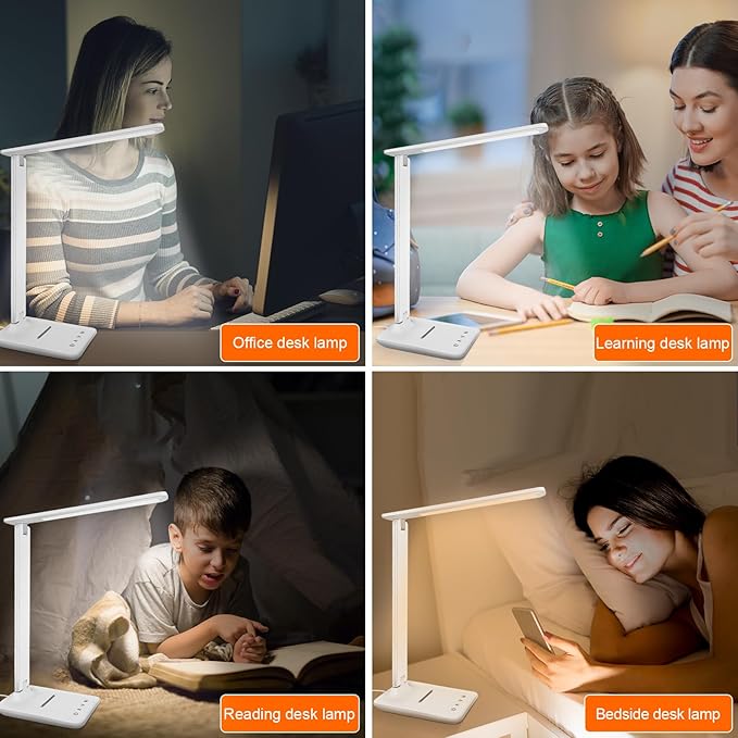 karidi LED Desk Lamp Dimmable Table Lamp with USB Charging Port, 5 Lighting Modes, Sensitive Control, Foldable Portable Desk Light for Home Office Bedroom Reading (White)