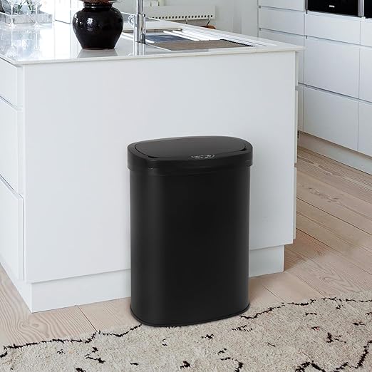 PayLessHere 13 Gallon Trash Can Kitchen Trash Can Automatic Garbage Can with Lid Touch Free High-Capacity Motion Sensor for Kitchen Bedroom Bathroom Office Trash Bin (1, Black Stainless Steel)