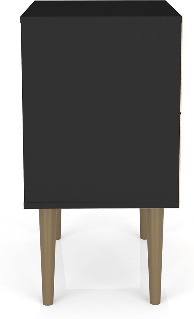 Manhattan Comfort Liberty Mid Century Modern Nightstand with Drawer and Cubby, Bedside Table for Bedroom and Living Room, Night Stand Accent Decor, Easy Assembly, Black