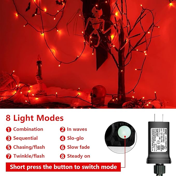 QITONG 165ft 500 LED Halloween Red Lights, String Lights Outdoor Waterproof Plug in, Green Wire Christmas Twinkle Light Indoor with 8 Modes