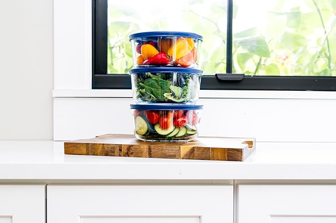 6-Piece Glass Food Storage Containers Set (3 Containers + 3 BPA-Free Lids) | 2-Cup, Leakproof | Microwave, Freezer, Oven & Dishwasher Safe | Ideal for Meal Prep & Pantry Organization