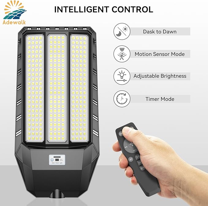 Solar Street Light Outdoor 8000W - LED Parking Lot Lights, IP67 Waterproof, Dusk to Dawn, High Lumens Solar Lights Outdoor with Motion Sensor and Remote Control 1 Pack