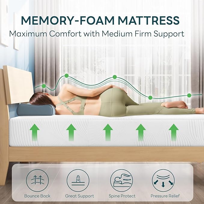 Twin Mattress 12 Inch, Memory Foam Mattress Twin Size, Green Tea Cooling Gel Infused Pressure Relief, Bed in a Box CertiPUR-US Certified & Fiberglass Free