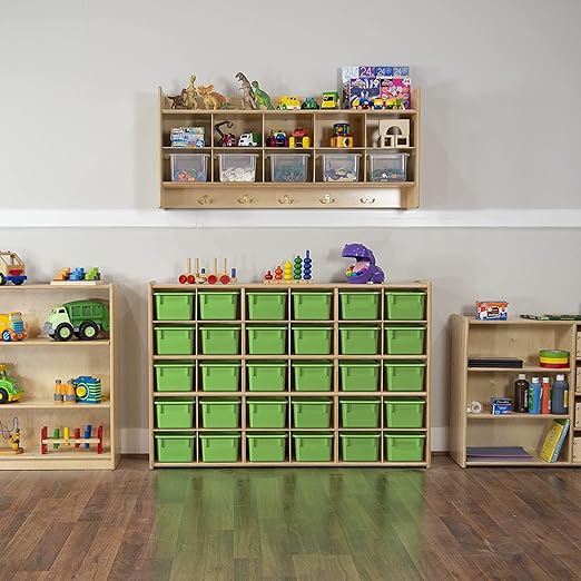 Contender Kids 30-Cubby Shelving Unit with Lime Green Bins, Toys Organizer & Storage Cabinet Made of Baltic Birch Plywood, Spacious & Multipurpose Storage Shelf