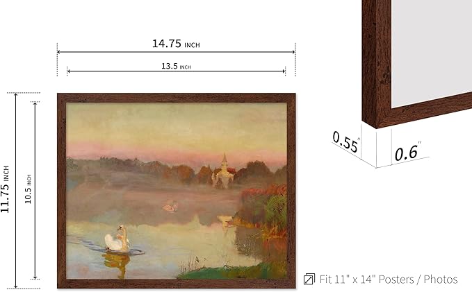 Poster Master Vintage Pond in Radziejowice Poster - Retro Swan Print - Lake Art - Landscape Art - Farmhouse Art - Animal Lover Art - Aesthetic Living Room or Office Decor, 11x14 Brown Framed