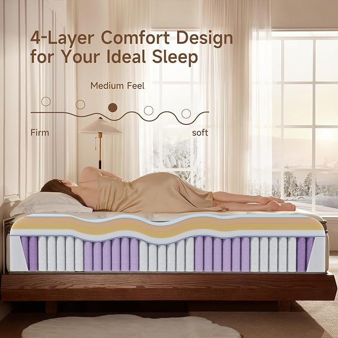 Queen Mattress, 12 inch Queen Size Cooling Gel Memory Foam Mattresses for Pressure Relief, Medium Firm Hybrid Mattress in a Box, CertiPUR-US Certified