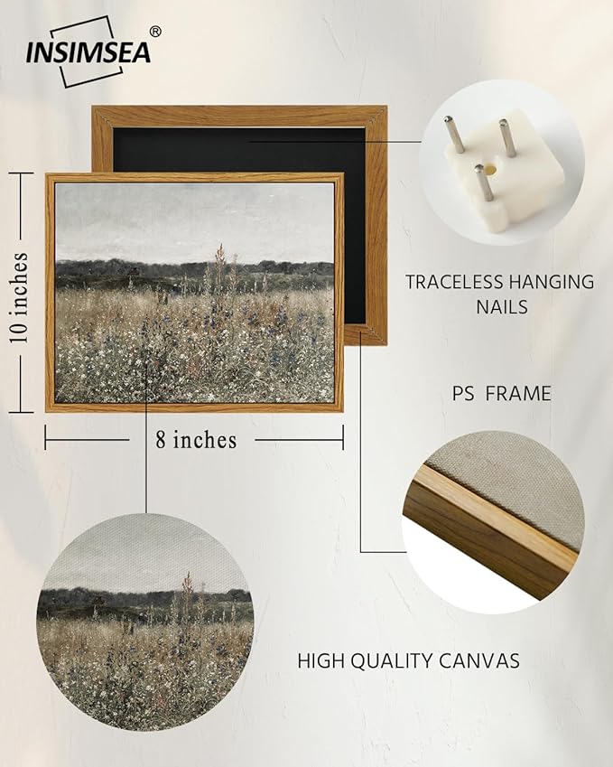 InSimSea Framed Canvas Wall Art, Meadow with Flowers Painting, Landscape for Living Room, Bedroom, Home, Bathroom Decor, 8x10