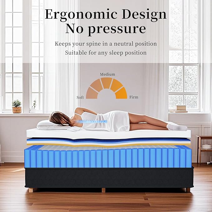 12 inch Queen Mattress in a Box - 12 Inch Memory Foam Mattress Queen Size - Hybrid Matress for Back Pain Relief - Medium Firm with Motion Isolation & Strong Edge Support