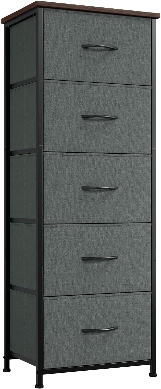 Somdot Tall Dresser for Bedroom with 5 Drawers, Storage Chest of Drawers with Removable Fabric Bins for Closet Bedside Nursery Laundry Living Room Entryway Hallway, Charcoal Grey