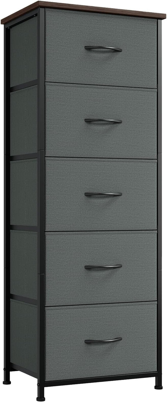 Somdot Tall Dresser for Bedroom with 5 Drawers, Storage Chest of Drawers with Removable Fabric Bins for Closet Bedside Nursery Laundry Living Room Entryway Hallway, Charcoal Grey