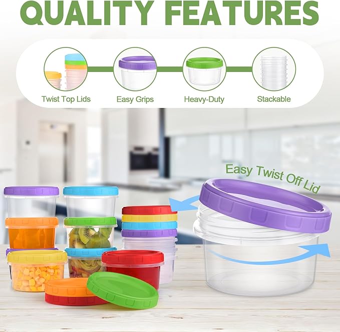 8 oz Plastic Containers with Lids, 12 Pack Stackable Small Freezer Container, Reusable Clear Food Storage Meal Prep Containers for Snack Fruit, Microwave & Dishwasher Safe, with Pen & Brush