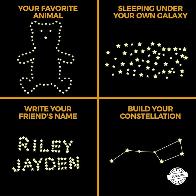 Glow in The Dark Stars and Moon, Realistic No Dots No Squares Set. Star Shaped Stickers and Moon, Luminous Adhesives for Room, Wall, Bedroom, Light up Your Ceiling and Living Room