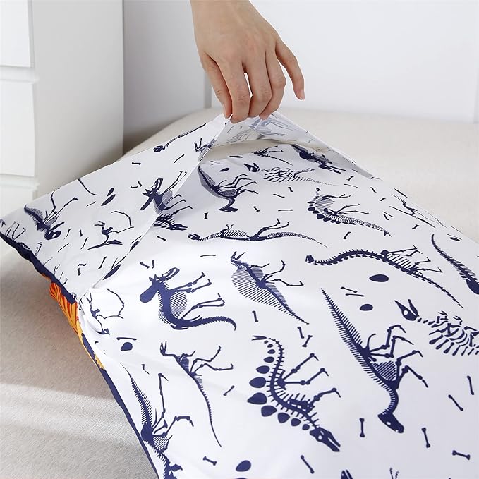 RYNGHIPY Cartoon Dinosaur Comforter Set, Dark Blue Dinosaur Kids Bedding Set for Boys, Dinosaurs Print Comforter Sets for Kids/Toddlers/Teens (Dinosaur,Queen)