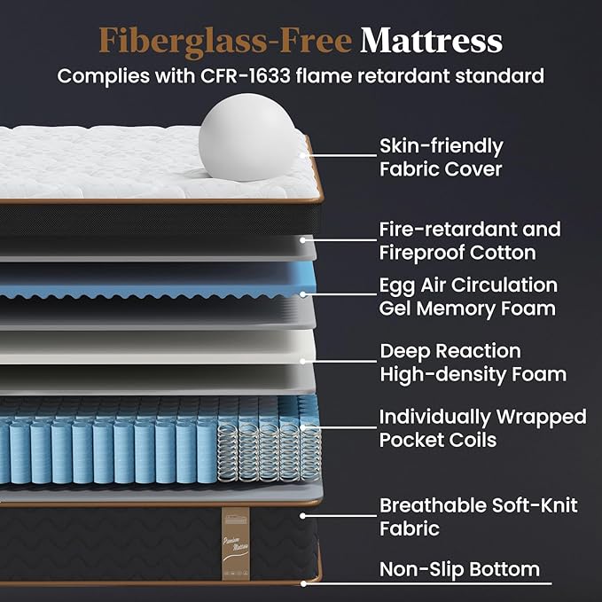 King Mattress 10 Inch, Cooling Hybrid Bed in a Box, Individual Pocket Springs, Motion Isolation, Targeted Hip/Shoulder/Lumbar Support, Fiberglass-Free, Ergonomic Zones, 365-Night Trial, CertiPUR-US