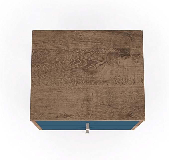Manhattan Comfort Liberty Mid Century Modern Nightstand with Drawers, Bedside Table for Bedroom and Living Room, Night Stand Accent Decor, Easy Assembly, Rustic Brown/Aqua Blue