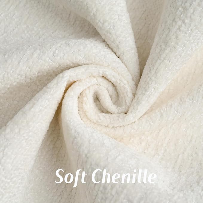 FUTEI Cream White Chenille Throw Pillow Covers 24x24 Inch Set of 2,Soft Cozy Bound Edge Design European Cushion Cover,Home Decor for Couch Bed Living Room