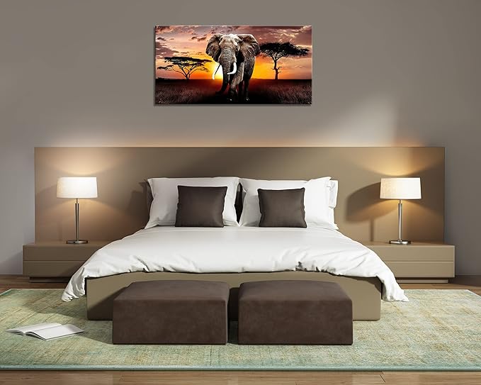 XXMWallArt FC3075 Canvas Wall Art Elephant Picture African Wild Animals Artwork Painting Print for Living Room Bedroom Kitchen Home and Office Wall Decor