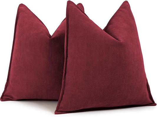 ZWJD Burgundy Pillow Covers 26x26 Set of 2 Chenille Throw Pillow Covers with Elegant Design Soft and Luxurious Decorative Throw Pillows for Couch, Bed, and Home Decor