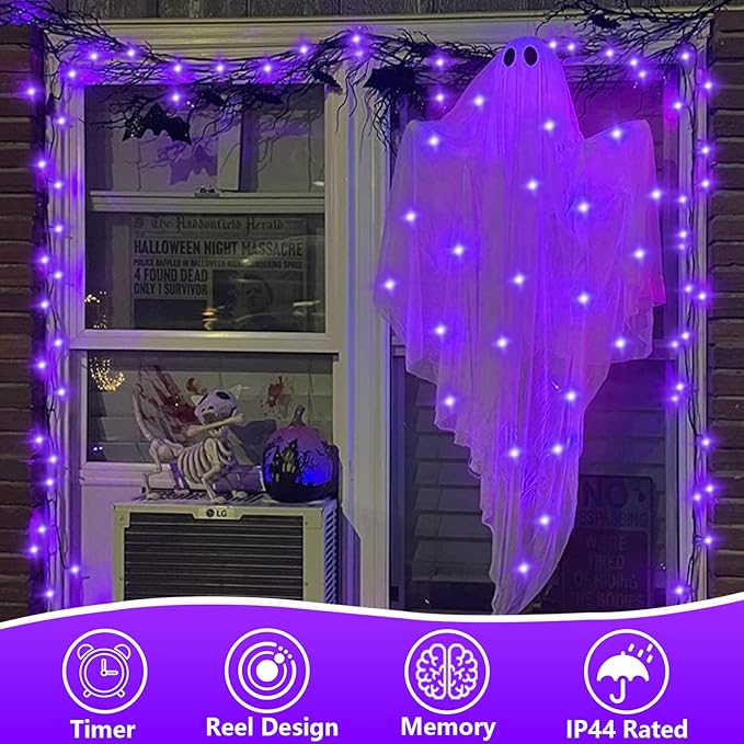 QITONG 165ft 500 LED Purple String Lights, Halloween Lights Outdoor Waterproof with 8 Modes, Green Wire Christmas Twinkle Lights Plug in Indoor