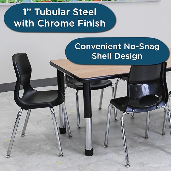 Children’s Factory MyPosture Plus 14" Chair, Black with Chrome Legs, 2 Pack, Stackable Ergonomic Seating Solution for Classrooms and Homeschools
