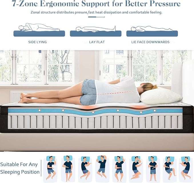 Twin Mattress,Twin Size Mattresses,Gel Memory Foam and Pocket Spring 8 Inch Hybrid Twin Mattress for Kids,Medium Firm,Breathable Comfort Soft Twin Bed Mattress in a Box,Pressure Relief