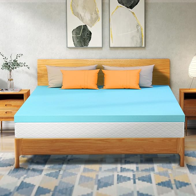 VALUXE California King Mattress Topper 2 Inch Cooling Gel Memory Foam, CertiPUR-US Certified Topper & Pad for Back Pain Relief, Soft Breathable Bedding with Pressure Relief (Blue)