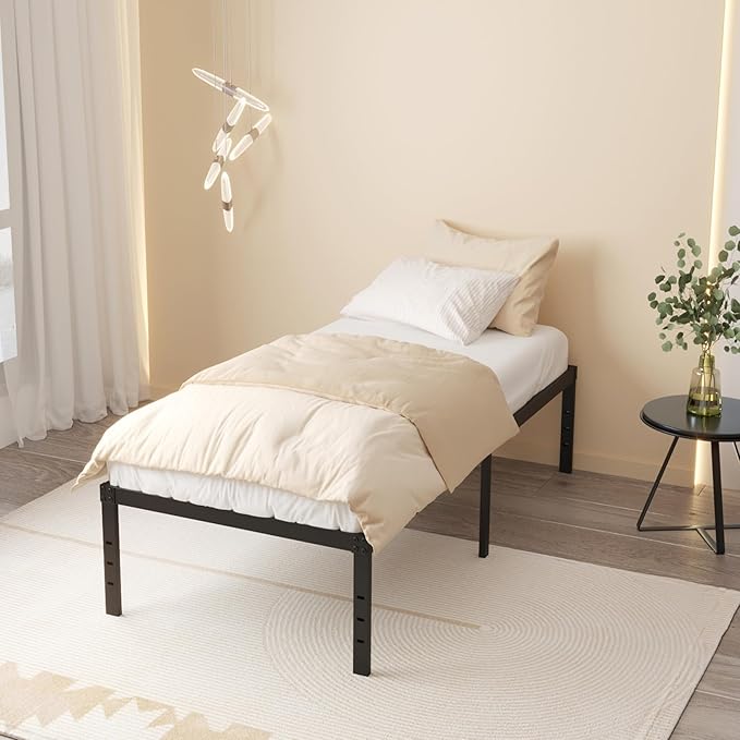 Twin Bed Frames No Box Spring Needed, 20 Inch Heavy Duty Metal Bed Frame Twin Support Up to 2500 lbs, Easy Assembly, Noise Free, Black