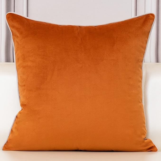 Aeckself European Floral Pillow Cover 20x20 Inch, Luxury Velvet Embroidered Decorative Throw Pillow Cover for Couch Bedroom Living Room, Burnt Orange and White