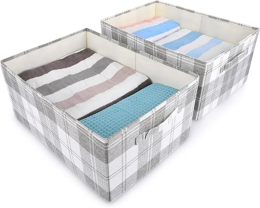 ANMINY 2PCS Storage Baskets Closet Storage Organizer Bins with Handles, Foldable Large Fabric Storage Bins for Shelves, Rectangular Baskets Laundry Clothes Blanket Cubes - Light Gray, Extra Large