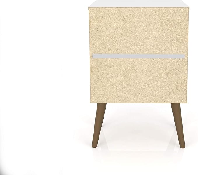 Manhattan Comfort Liberty Mid Century Modern Nightstand with Drawers, Bedside Table for Bedroom and Living Room, Night Stand Accent Decor, Easy Assembly, Brown/White